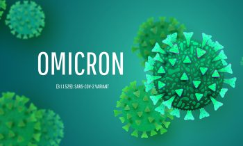 SARS-CoV-2 Coronavirus Variant Omicron cell delta on green background 2021 2022.